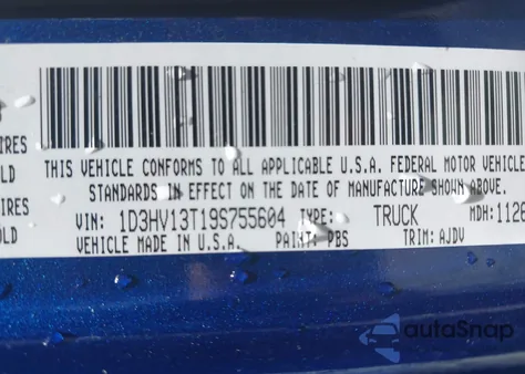 2009 Dodge Ram 1500 Slt/Sport/Trx из США, поврежденный, VIN 1D3HV13T19S755604